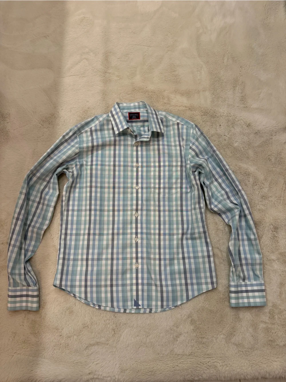 UNTUCKit Men's Blue and White Plaid Button-Down Shirt